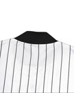 Back collar close-up of the Athlesi TrackLine Baseball Striped Jersey in white and black