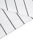 Close-up of the white and black pinstripe knit fabric on the Athlesi TrackLine Baseball Striped Jersey
