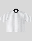 Athlesi TrackLine Baseball Striped Jersey in white with black pinstripes and contrast collar, front view