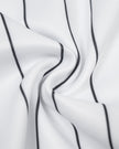 Detailed view of the smooth polyester knit and vertical pinstripes of the Athlesi TrackLine Baseball Striped Shorts