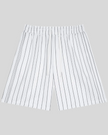 Athlesi TrackLine Baseball Striped Shorts in white with black pinstripes, front view
