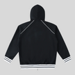 TrackLine Club Hoodie in Black back view with hood and striped trim details