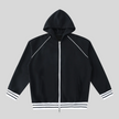 TrackLine Club Hoodie in Black front view with striped trim details