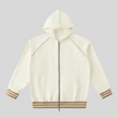 TrackLine Club Hoodie in Mild Apricot front view with striped trim details