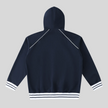 TrackLine Club Hoodie in Navy Blue back view with hood and striped trim details