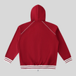 TrackLine Club Hoodie in Red back view with hood and striped trim details