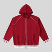 TrackLine Club Hoodie in Red front view with striped trim details