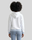 Model wearing TrackLine Club Hoodie in White back view
