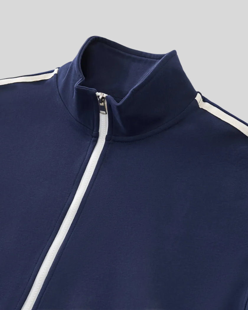 Stand collar detail of TrackLine Club Jacket in Royal Blue