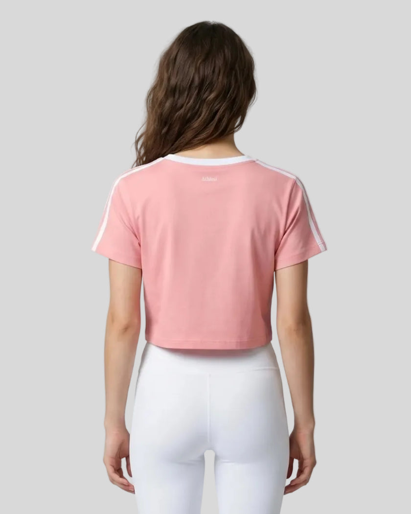 Model wearing TrackLine Club Tee in Pink back view