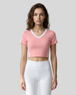Model wearing TrackLine Club Tee in Pink front view