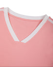 V-neck detail of TrackLine Club Tee in Pink