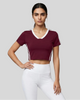 Model wearing TrackLine Club Tee in Wine Red front view