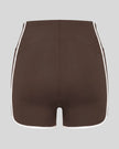 Back view of the TrackLine Color Block Performance Shorts in Coffee with White contrast trim