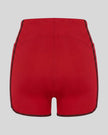 Back view of the TrackLine Color Block Performance Shorts in Red with Brown contrast trim
