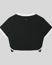 Back view of the TrackLine Color Block Performance Tee in Black with White contrast trim