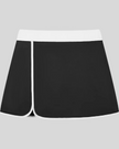 Athlesi TrackLine Color Block Skort in Black front view with white waistband and contrast trim