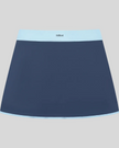 Athlesi TrackLine Color Block Skort in Navy Blue back view with light blue waistband and contrast trim