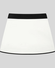 Athlesi TrackLine Color Block Skort in White back view with black waistband and contrast trim