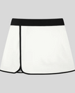 Athlesi TrackLine Color Block Skort in White front view with black waistband and contrast trim