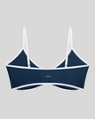 Athlesi TrackLine Color Block Sports Bra in blue and white back view with contrast trim