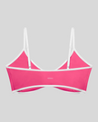 Athlesi TrackLine Color Block Sports Bra in pink and white back view with contrast trim