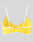 Athlesi TrackLine Color Block Sports Bra in yellow and white, 3d back view with contrast trim