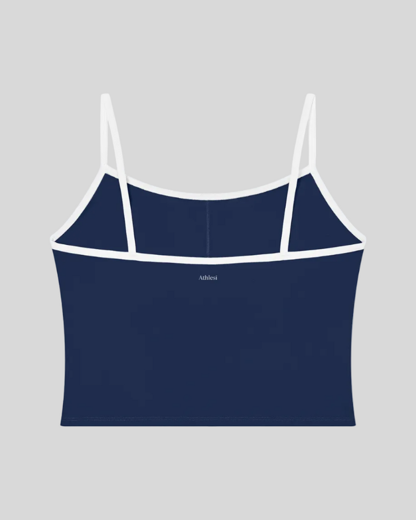 TrackLine Color Block Tank in navy blue and white back view