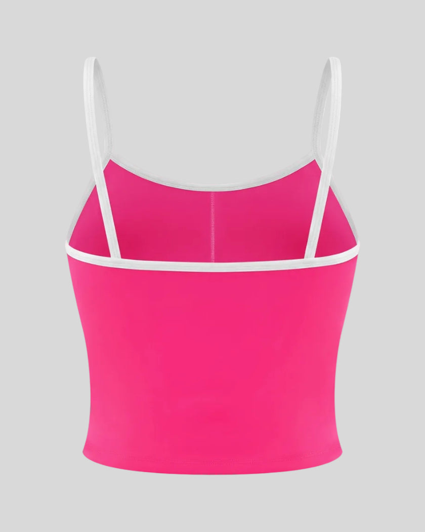 TrackLine Color Block Tank in pink and white 3d back view