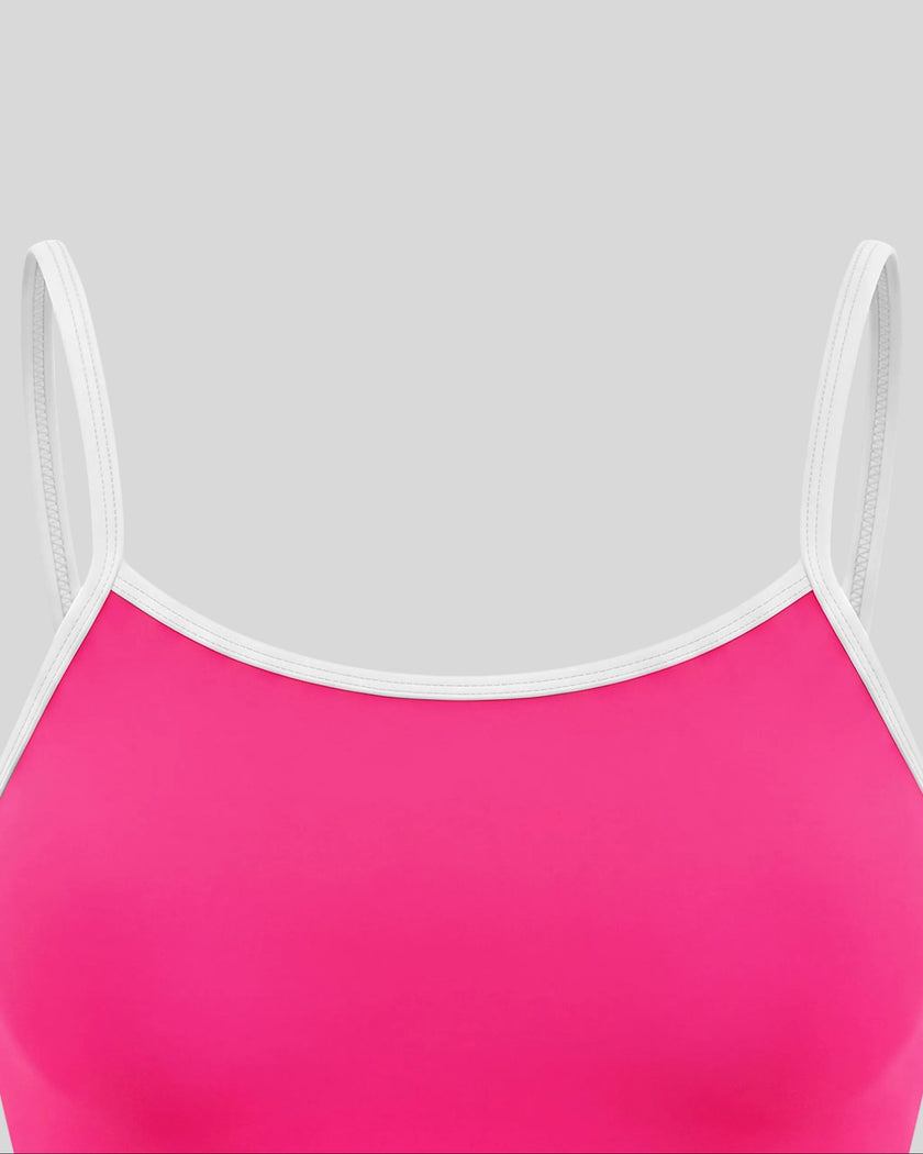 Front neckline and color block detail of the TrackLine Color Block Tank