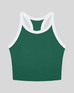 TrackLine color block tank top in Blackish Green front view with contrasting green and navy trim and ribbed fabric