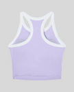 TrackLine color block tank top in Lavender back view showing racerback design and contrasting trim.