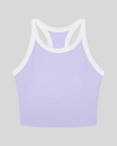TrackLine color block tank top in Lavender front view with contrasting green and navy trim and ribbed fabric