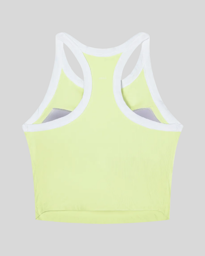TrackLine color block tank top in Light Green back view showing racerback design and contrasting trim.