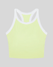 TrackLine color block tank top in Light Yellow front view with contrasting green and navy trim and ribbed fabric