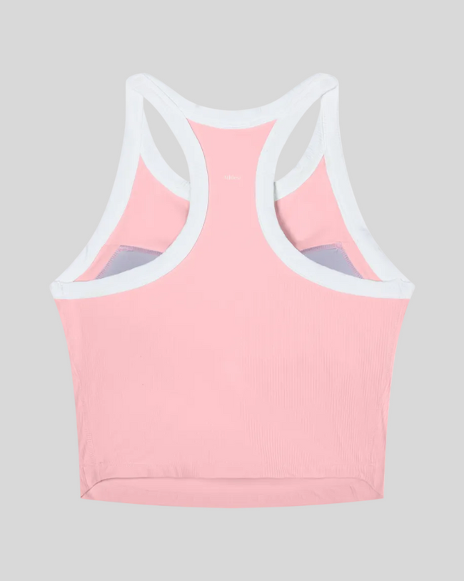 TrackLine color block tank top in Pink back view showing racerback design and contrasting trim.