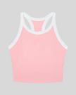 TrackLine color block tank top in Pink front view with contrasting green and navy trim and ribbed fabric