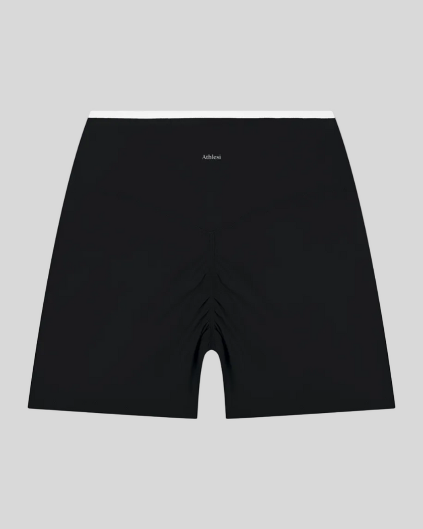TrackLine Color Block Yoga Shorts in Black and White back view