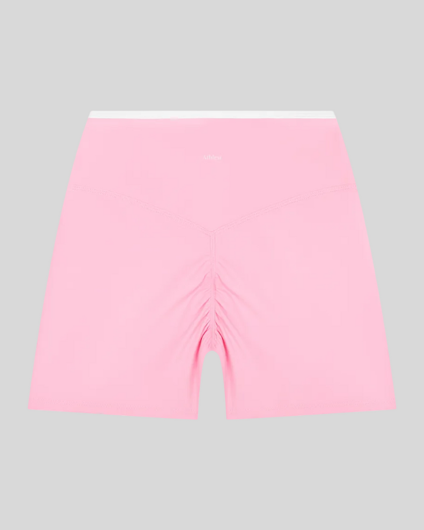 TrackLine Color Block Yoga Shorts in Light Pink and White back view