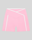 TrackLine Color Block Yoga Shorts in Light Pink and White front view