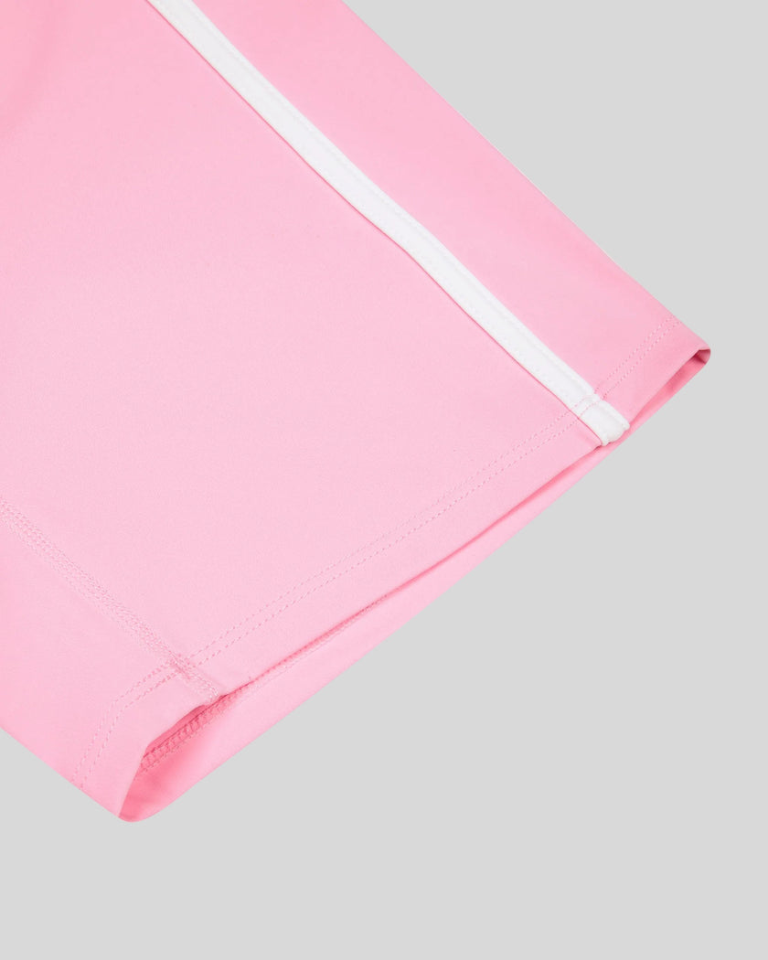 Leg opening and hem detail of the TrackLine Color Block Yoga Shorts