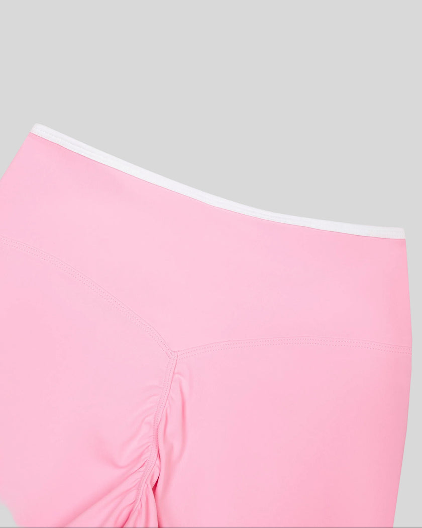 Back waistband detail of the TrackLine Color Block Yoga Shorts