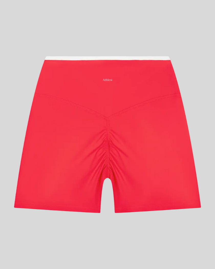 TrackLine Color Block Yoga Shorts in Red and White back view