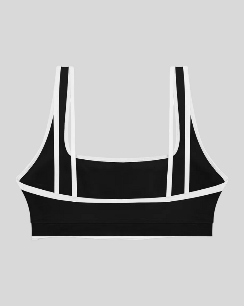 TrackLine Color Block Yoga Sports Bra in Black and White back view