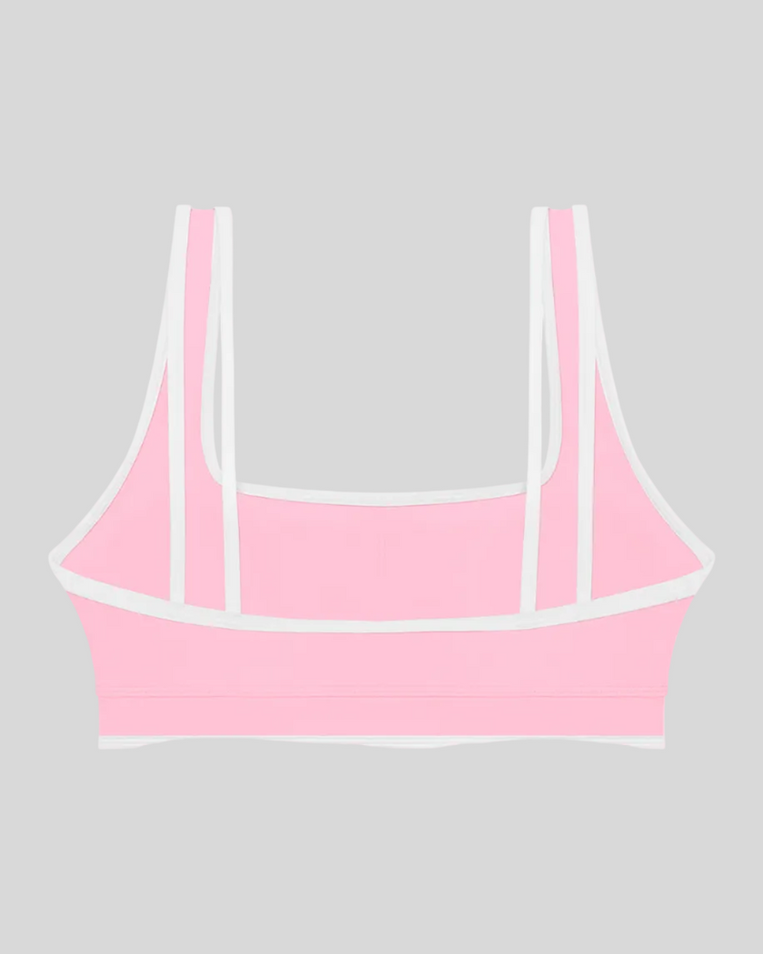 TrackLine Color Block Yoga Sports Bra in Light Pink and White back view