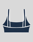 TrackLine Color Block Yoga Sports Bra in Navy Blue and White back view