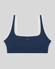 TrackLine Color Block Yoga Sports Bra in Navy Blue and White front view