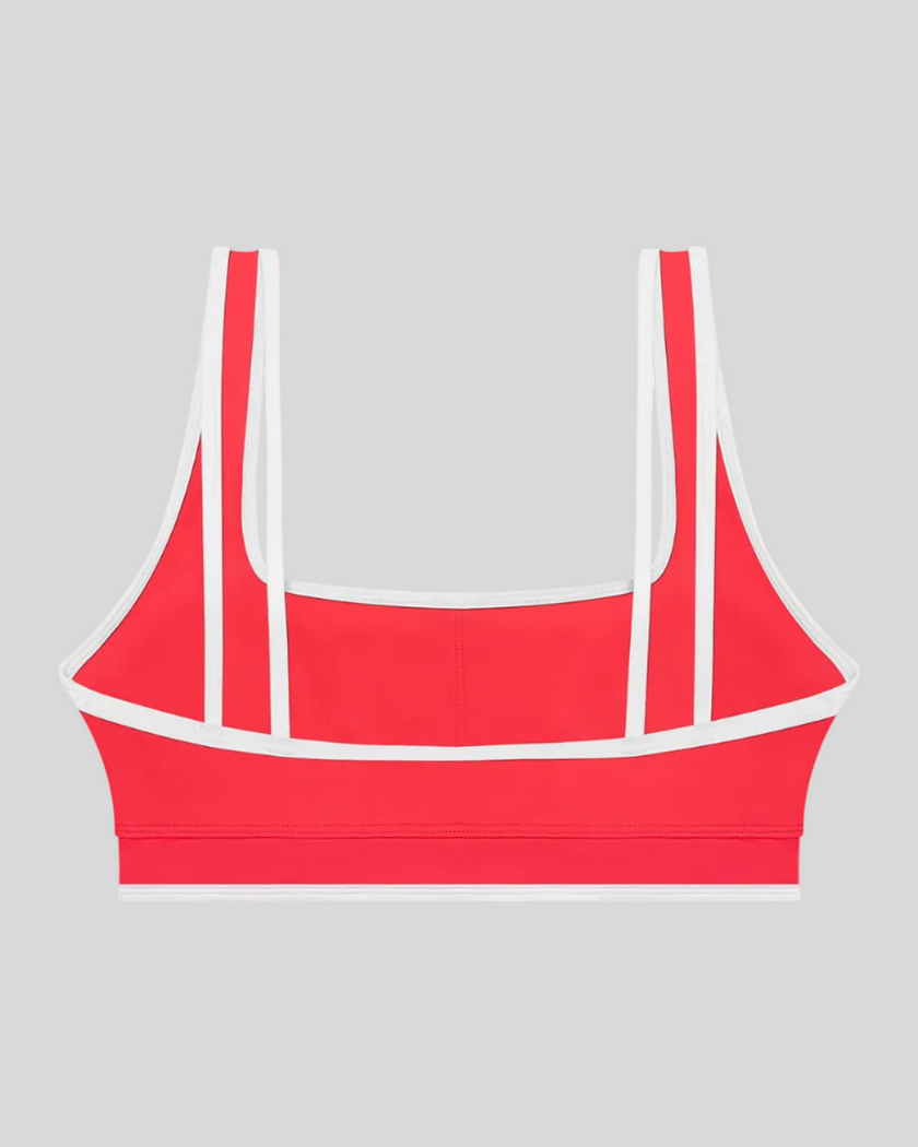 TrackLine Color Block Yoga Sports Bra in Red and White back view