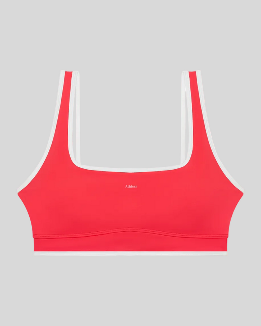 TrackLine Color Block Yoga Sports Bra in Red and White front view