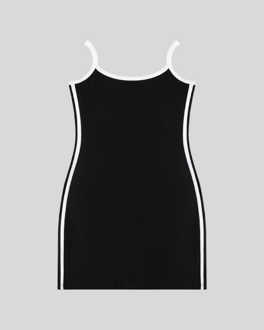 Athlesi TrackLine Contour Dress in black shown in flatlay front view